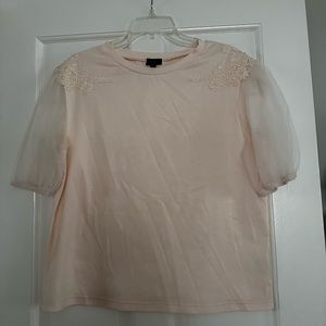 Pretty Lace and Tulle Sleeve T Shirt, Size XL